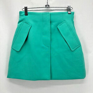 AKNVAS Cherry A-Line Mini Skirt Teal Size XS Faux Pockets Designer Glam Capsule